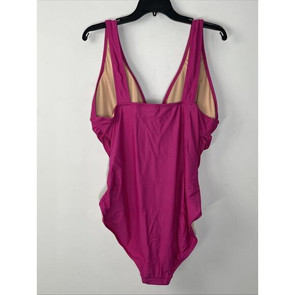 J Crew Ruched V Neck One Piece Swimsuit Womens 18 Radiant Fuchsia Pink Swim Suit - Picture 2 of 8